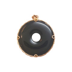 14K Yellow Gold Bird Motif Black Agate Pendant #17564