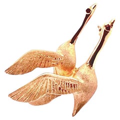 14K Yellow Gold Birds Pin with Ruby Eyes