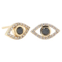 14k Yellow Gold Black Diamond Eye Stud Earrings