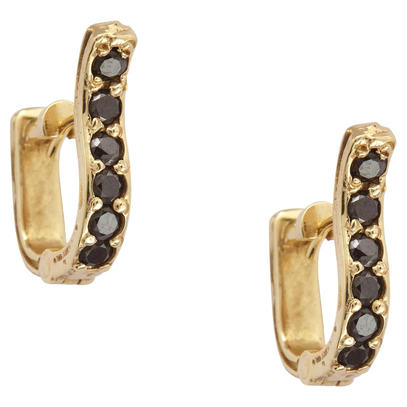 14k Yellow Gold Black Diamond-Studded Mainstay Cuff Hoops For Sale