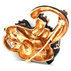 14K Yellow Gold Black Enamel Emerald & Diamond Bagheera Disney Brooch Pin