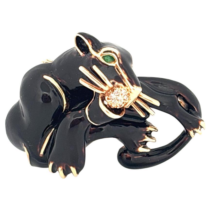 Spilla in oro giallo 14K con smalto nero, smeraldo e diamante Bagheera Disney