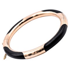 14 Karat Yellow Gold Black Jade Bangle Bracelet
