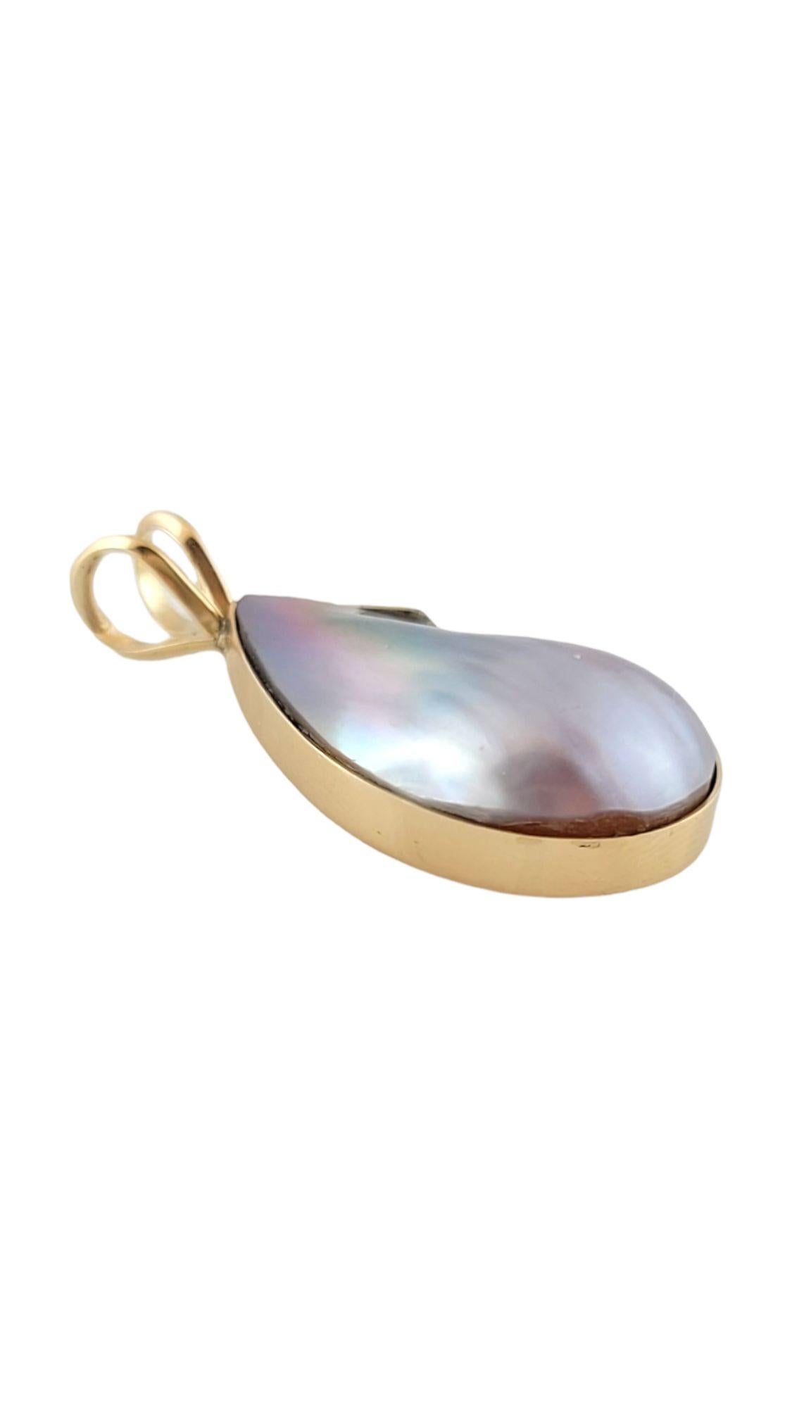 Oval Cut 14K Yellow Gold Black Mabe Pearl Pendant #14665 For Sale