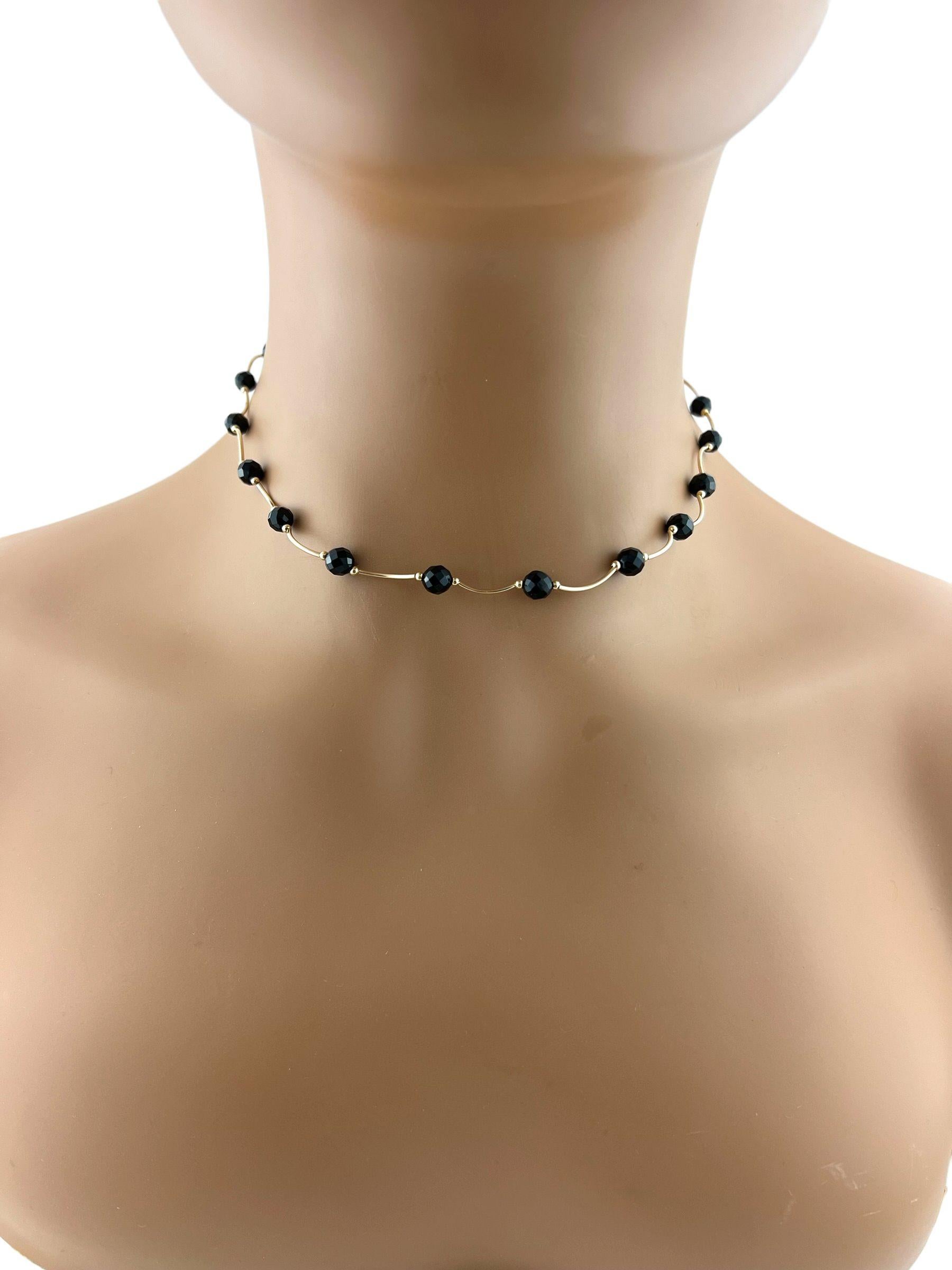 14K Yellow Gold Black Onyx Bead Necklace #12617 In Good Condition For Sale In Washington Depot, CT