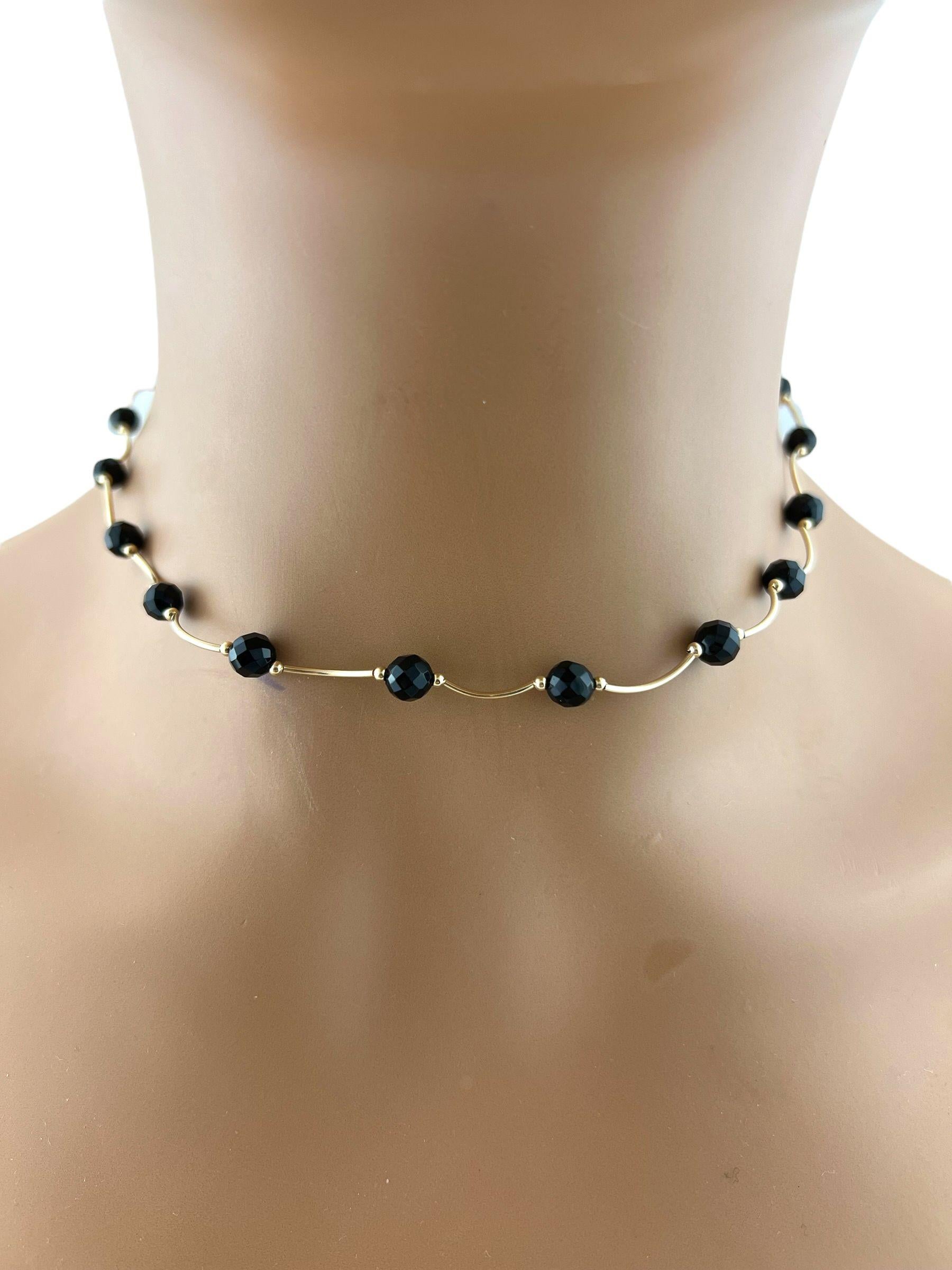 Women's 14K Yellow Gold Black Onyx Bead Necklace #12617 For Sale