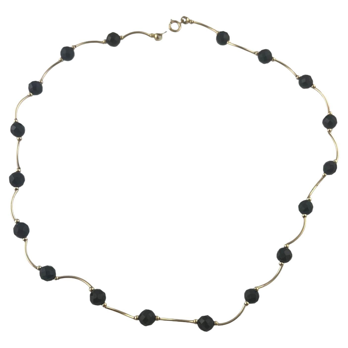 14K Yellow Gold Black Onyx Bead Necklace #12617 For Sale