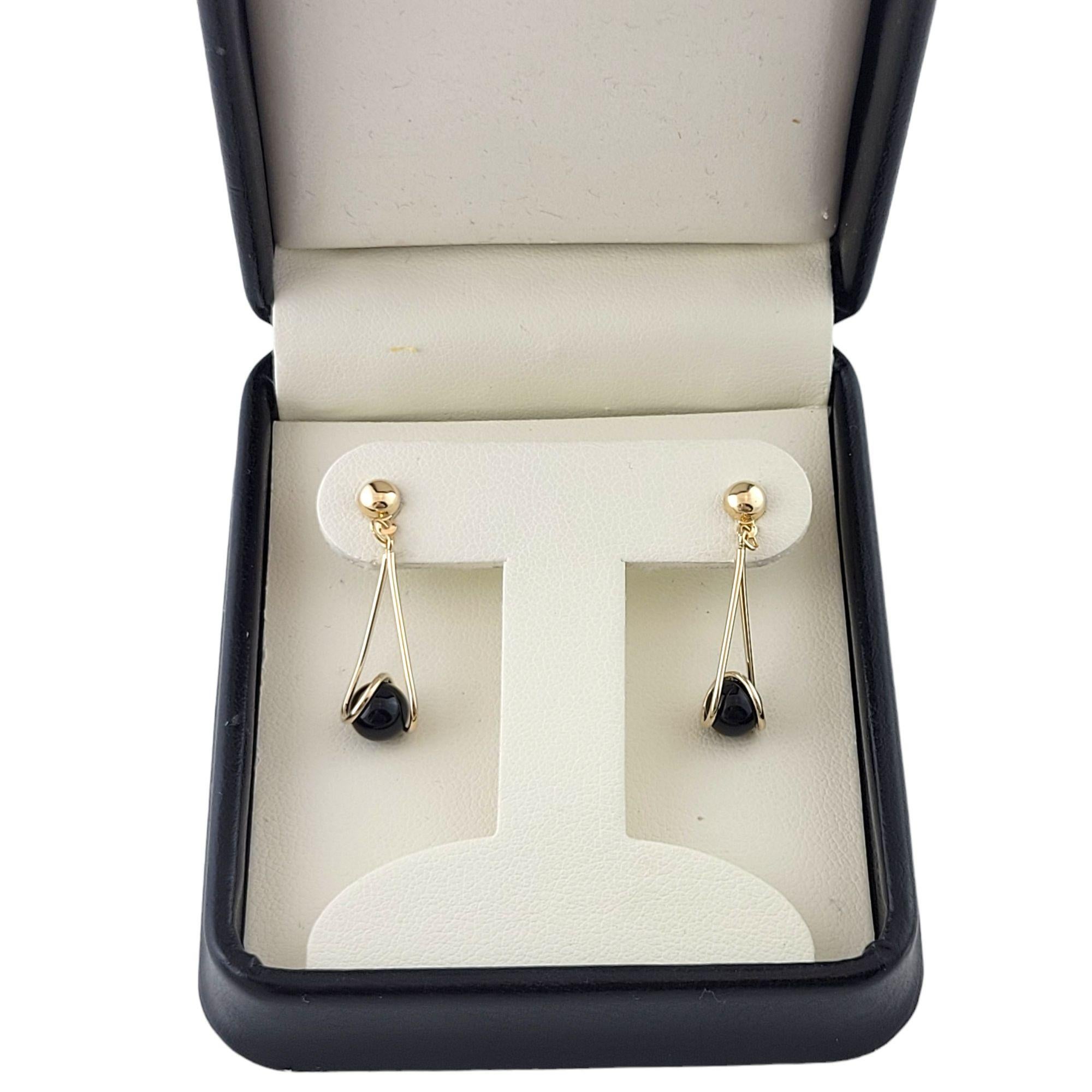 Women's 14K Yellow Gold Black Onyx Dangle Earrings #13594 For Sale