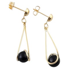 14K Yellow Gold Black Onyx Dangle Earrings #13594