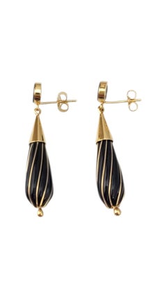 14K Yellow Gold Black Onyx Dangle Earrings #21724