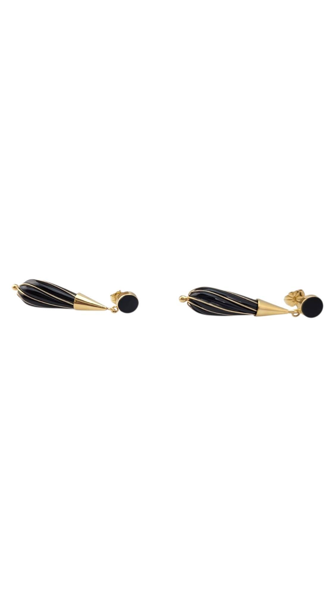 14K Yellow Gold Black Onyx Dangle Earrings #21724 im Zustand „Gut“ im Angebot in Washington Depot, CT
