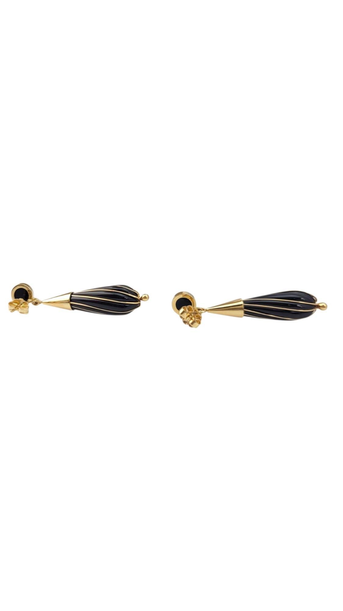 14K Yellow Gold Black Onyx Dangle Earrings #21724 Damen im Angebot