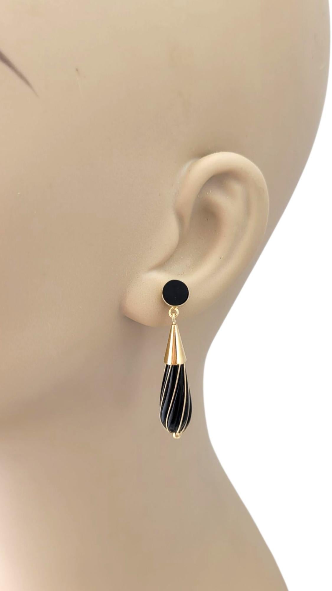 14K Yellow Gold Black Onyx Dangle Earrings #21724 im Angebot 2