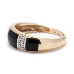 14k Yellow Gold, Black Onyx & Diamond Inlay Band