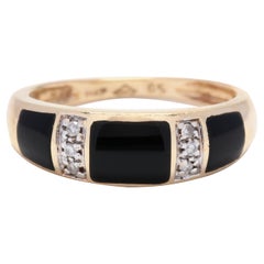 Antique 14k Yellow Gold, Black Onyx & Diamond Inlay Band