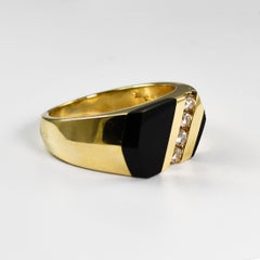 14K Yellow Gold Black Onyx & Diamond Ring