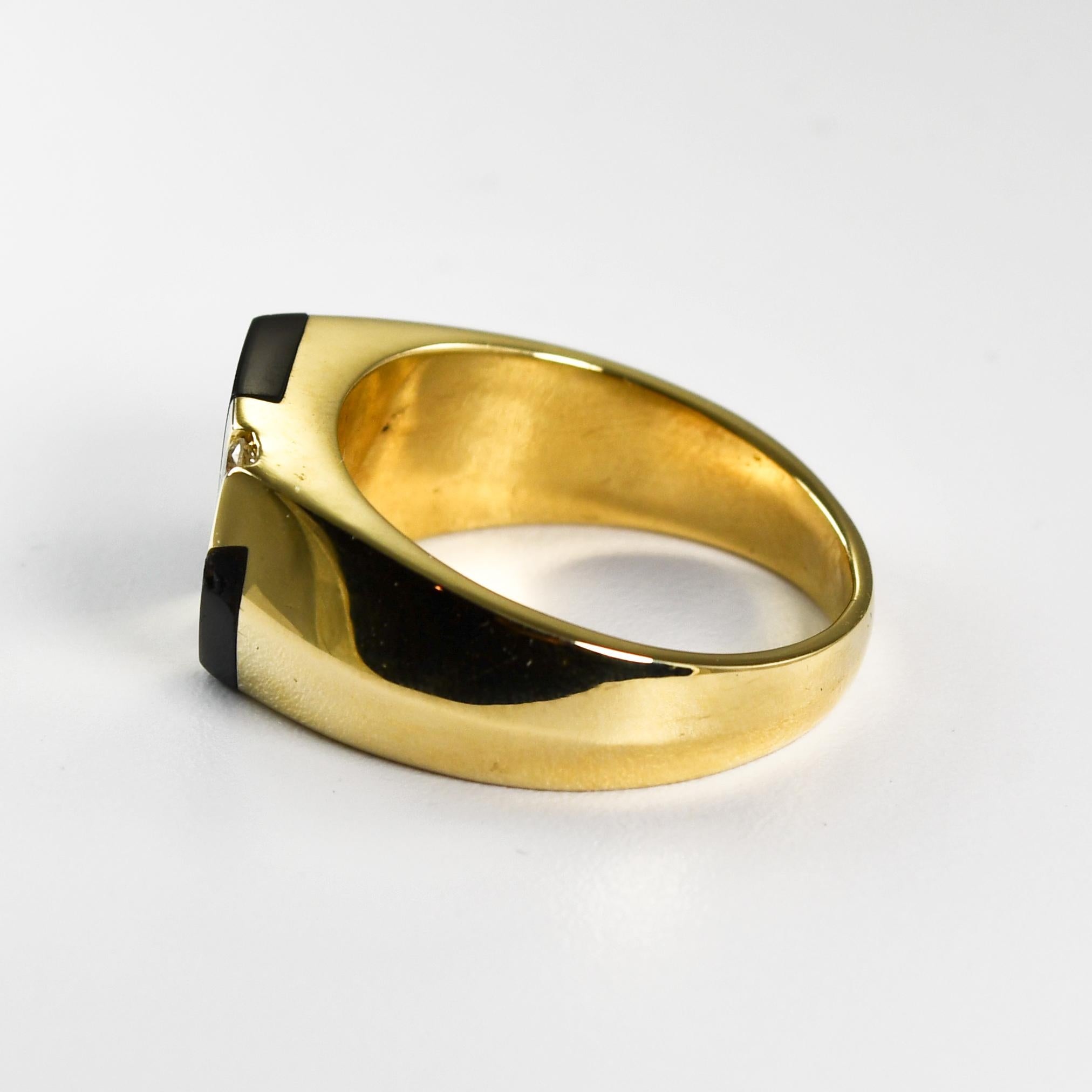 Women's or Men's 14K Yellow Gold Black Onyx & Diamond Ring For Sale