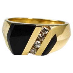 14K Yellow Gold Black Onyx & Diamond Ring