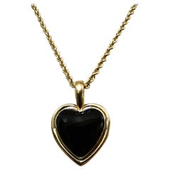 14K Yellow Gold Black Onyx Heart Pendant on Heavy 14k Yellow Gold Chain 18"
