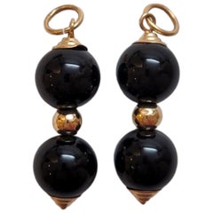 Vintage 14K Yellow Gold Black Onyx Hoop Enhancers #18334