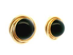 14k Yellow Gold Black Onyx Infinity Interlocking Frame Button Clip On Earrings