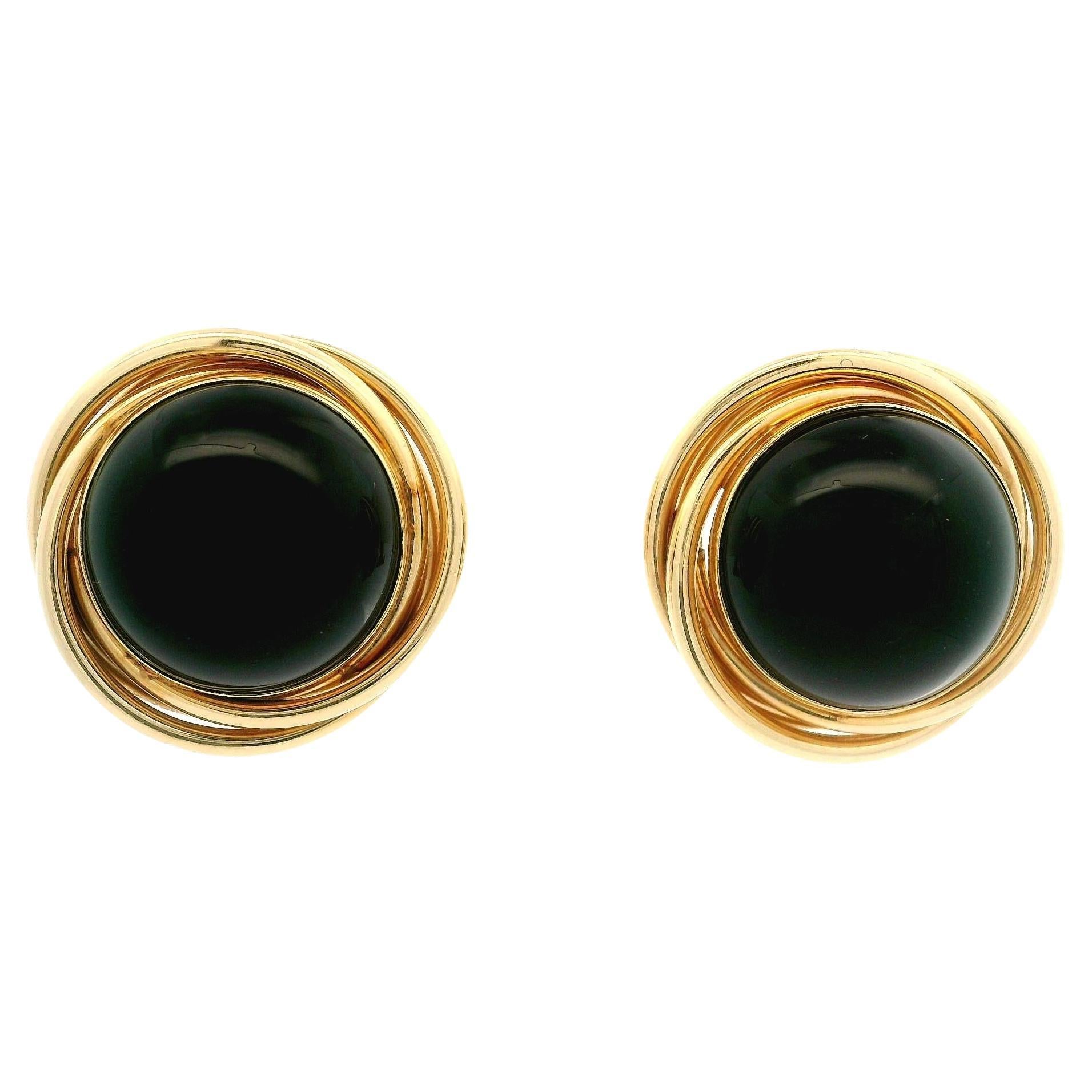 Orecchini a bottone a incastro Infinity con cornice in oro giallo 14k, onice nero