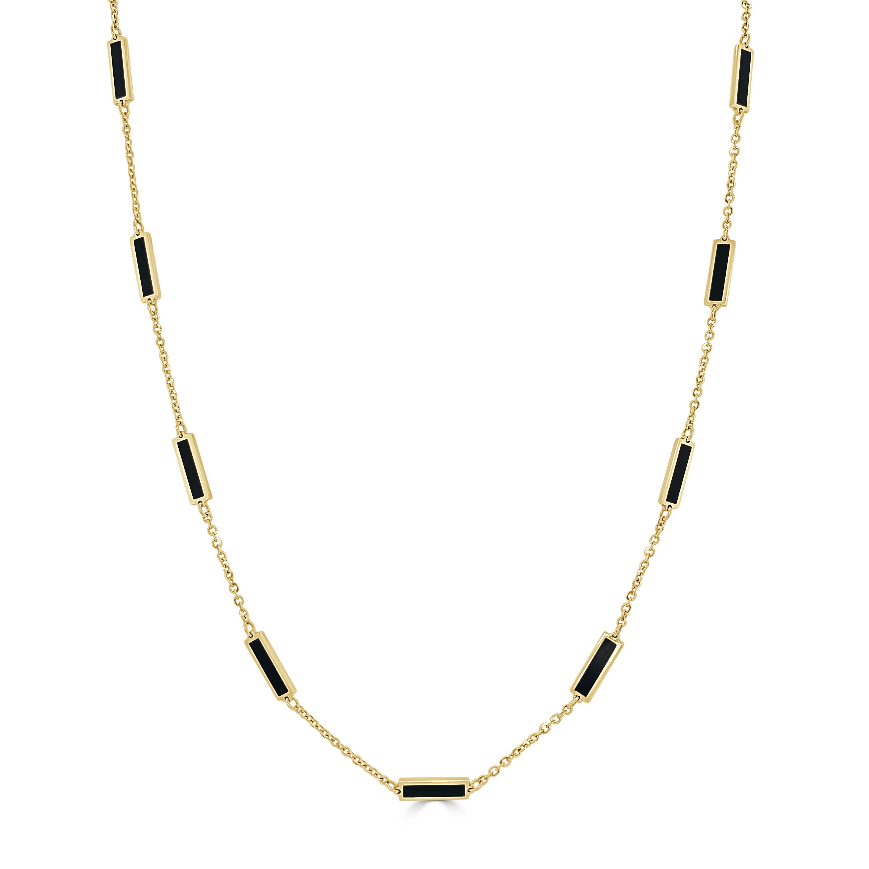 Quality Gemstone Bar Necklace: Focused on design and detail, these beautiful colored gemstone necklace features a station bar design and is crafted of 14k yellow gold. Necklace measurement is 18