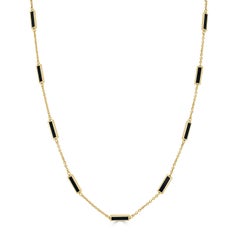 14k Gelbgold & Schwarzer Onyx Intarsien Station Bar Halskette