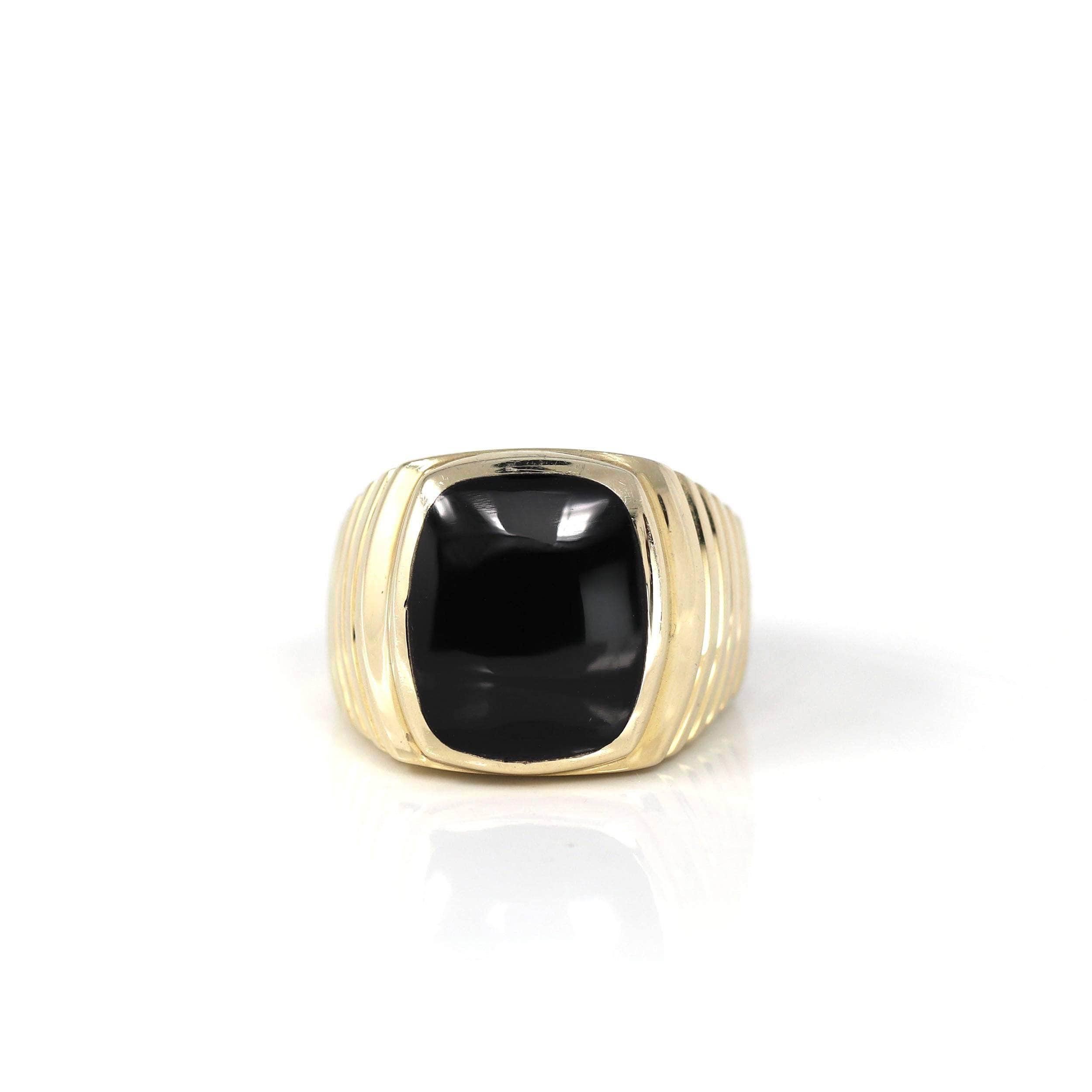 Bague pour homme en or jaune 14k et onyx noir