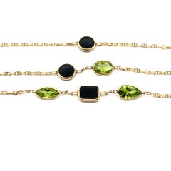 14k Gelbgold Schwarzer Onyx & Peridot 36" By The Yard Station Kette Halskette