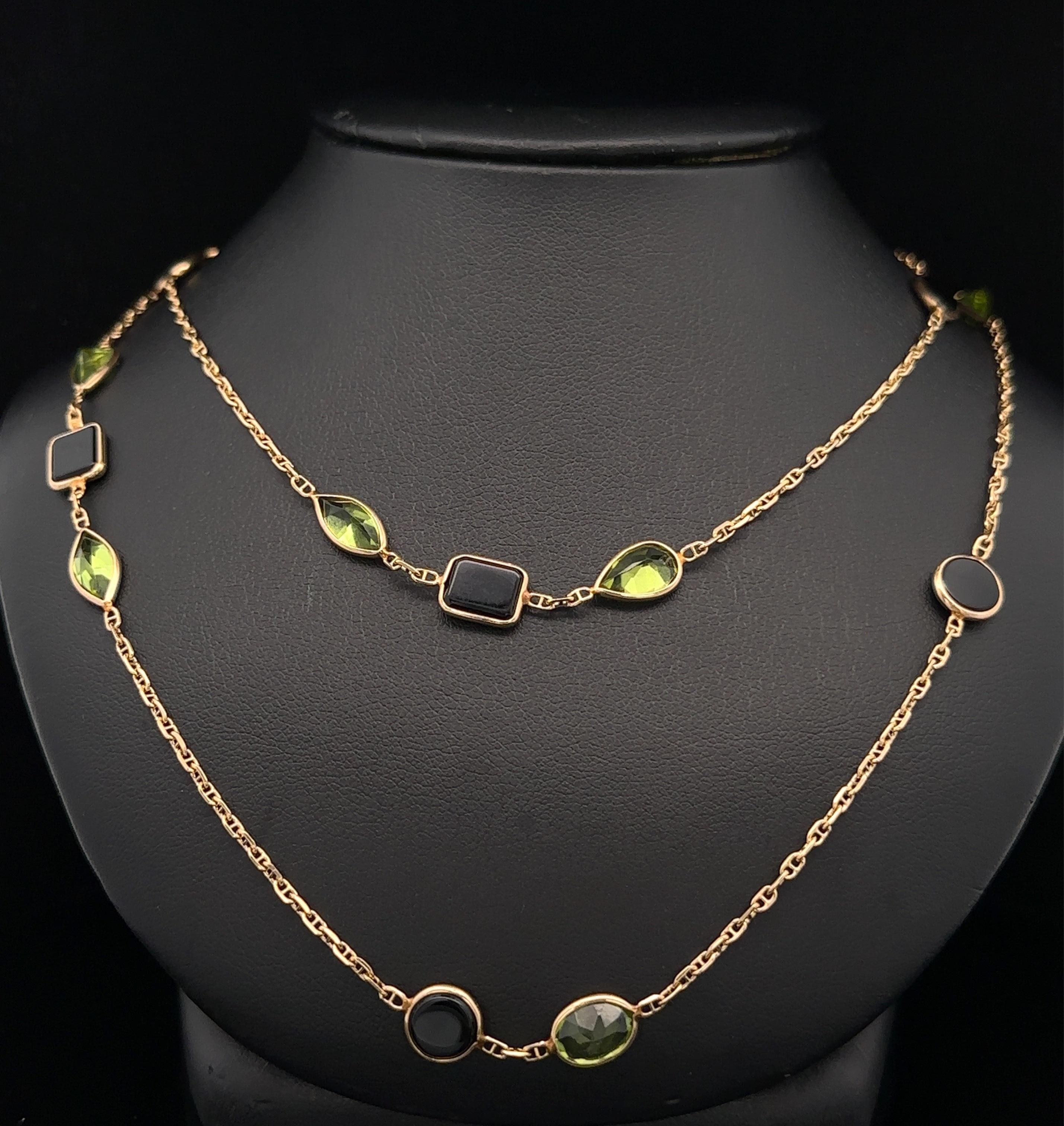 Heart Cut 14k Yellow Gold Black Onyx & Peridot 36