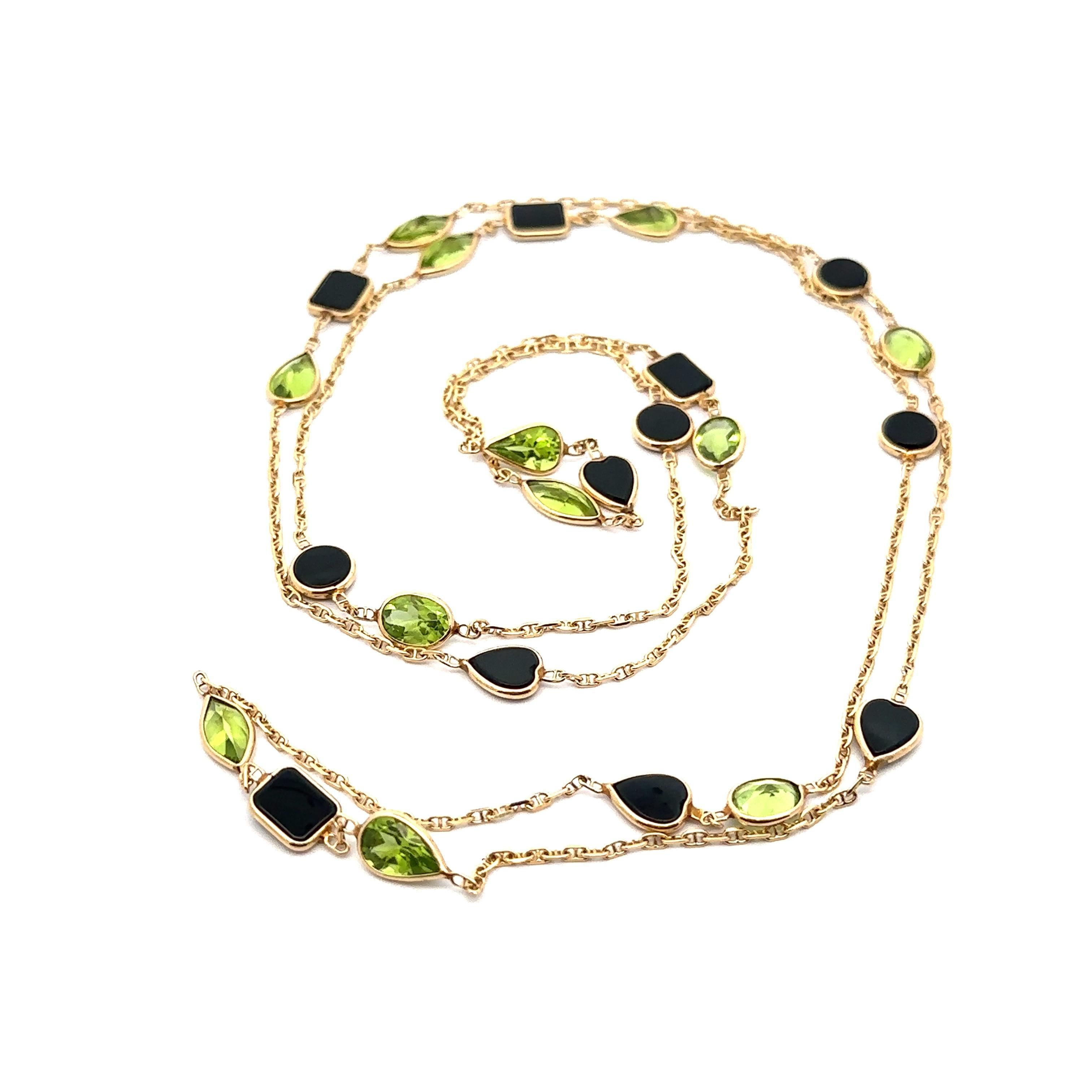 14k Yellow Gold Black Onyx & Peridot 36