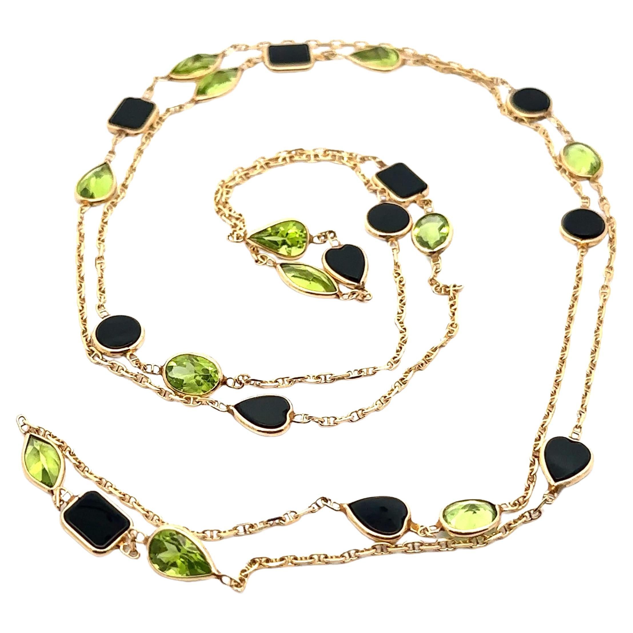 14k Gelbgold Schwarzer Onyx & Peridot 36" By The Yard Station Kette Halskette