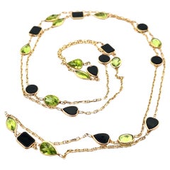 14k Yellow Gold Black Onyx & Peridot 36" By The Yard Station Chain Necklace