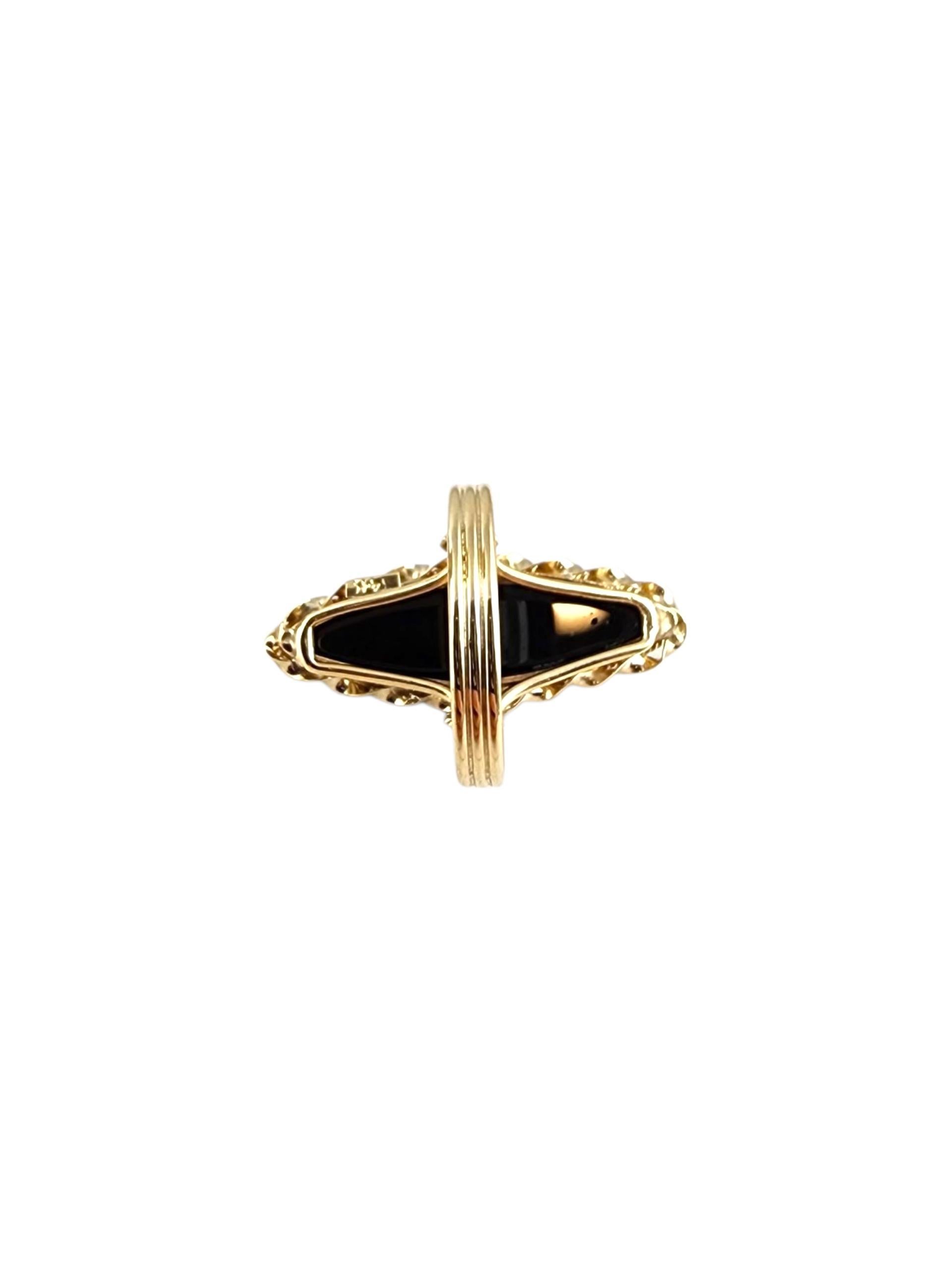 14K Yellow Gold Black Onyx Ring

Bold and elegant, this 14K yellow gold ring makes a striking impression. Featuring a sleek, polished finish and a substantial design, it adds a touch of modern luxury to any look. Perfect for those who love standout