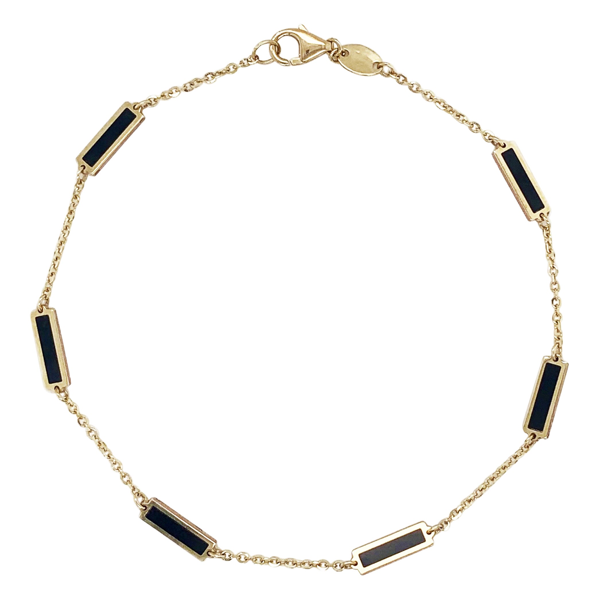 Pulsera Barra Estación Oro Amarillo 14k y Ónix Negro en venta