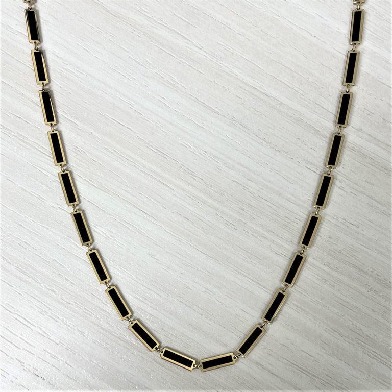14k Yellow Gold and Black Onyx Station Bar Necklace For Sale at 1stDibs | lant  aur barbati 20 grame, lant aur 10 grame barbati, lant aur 15 grame