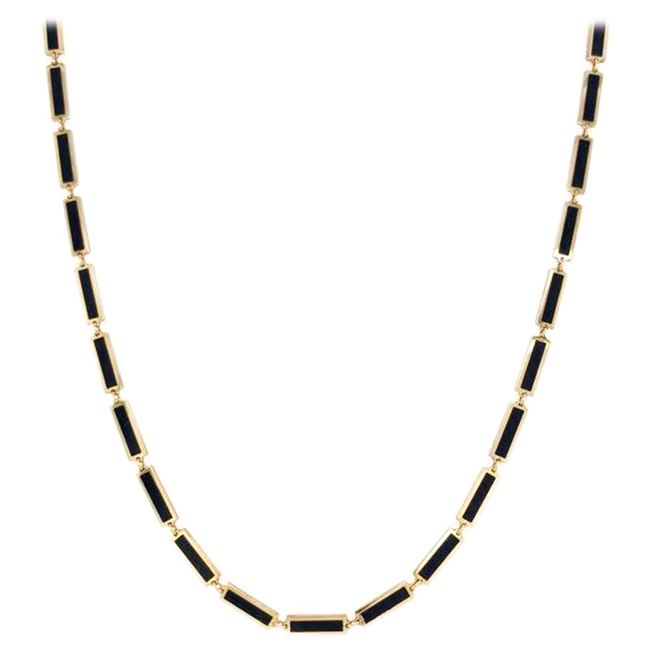Collar Barra Estación Oro Amarillo 14k y Ónix Negro