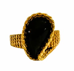 14k Yellow Gold Black Onyx Teardrop Earrings Marked