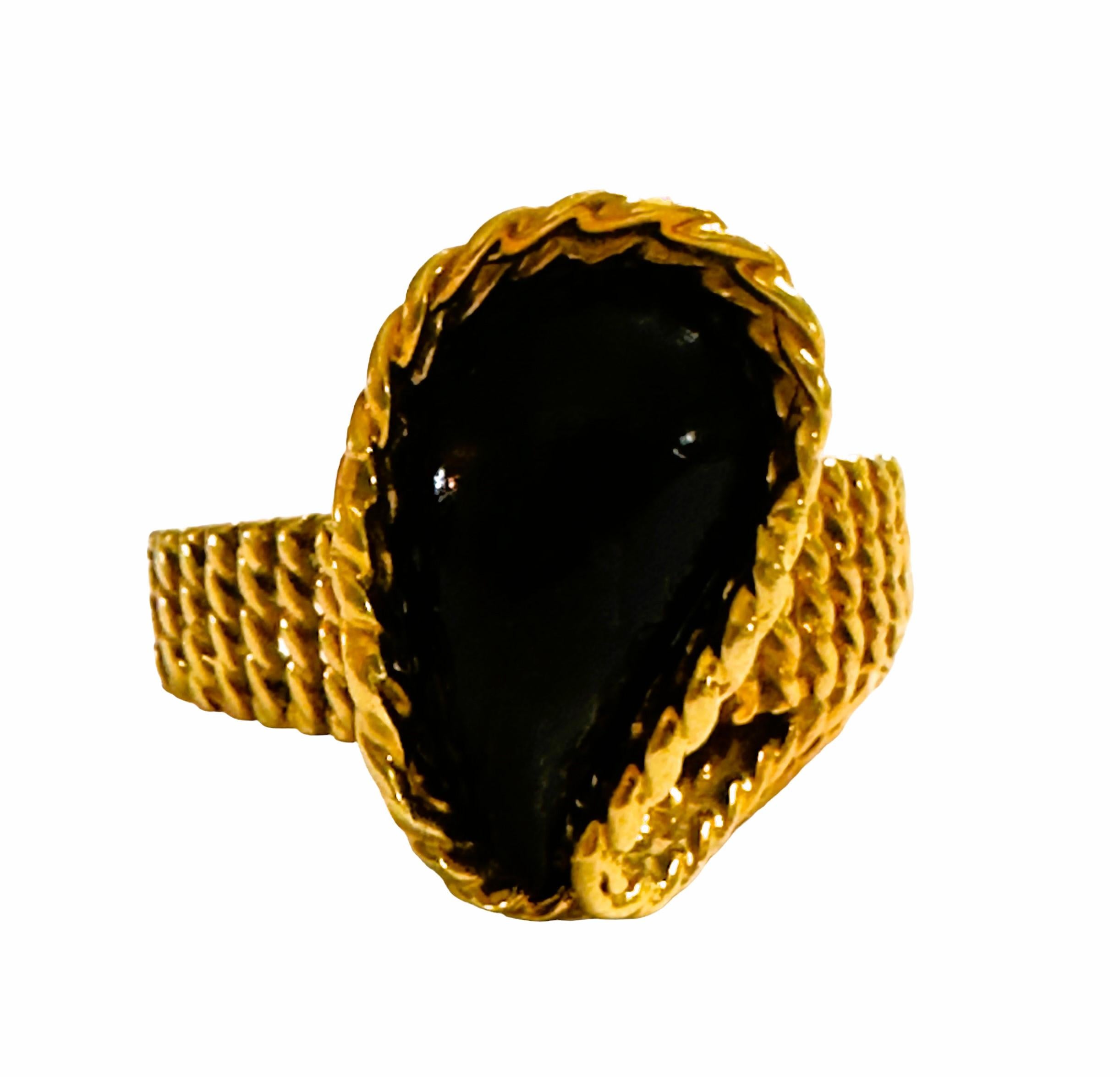 Women's 14k Yellow Gold Black Onyx Teardrop Earrings Marked