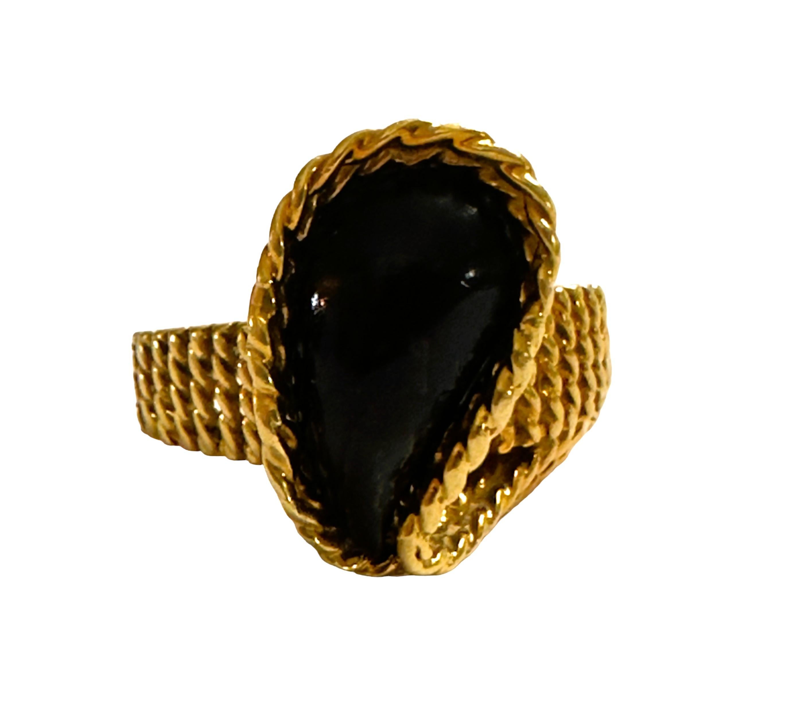 14k Yellow Gold Black Onyx Teardrop Pendant Marked 4