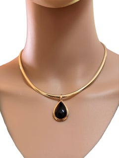 14k Yellow Gold Black Onyx Teardrop Pendant Marked