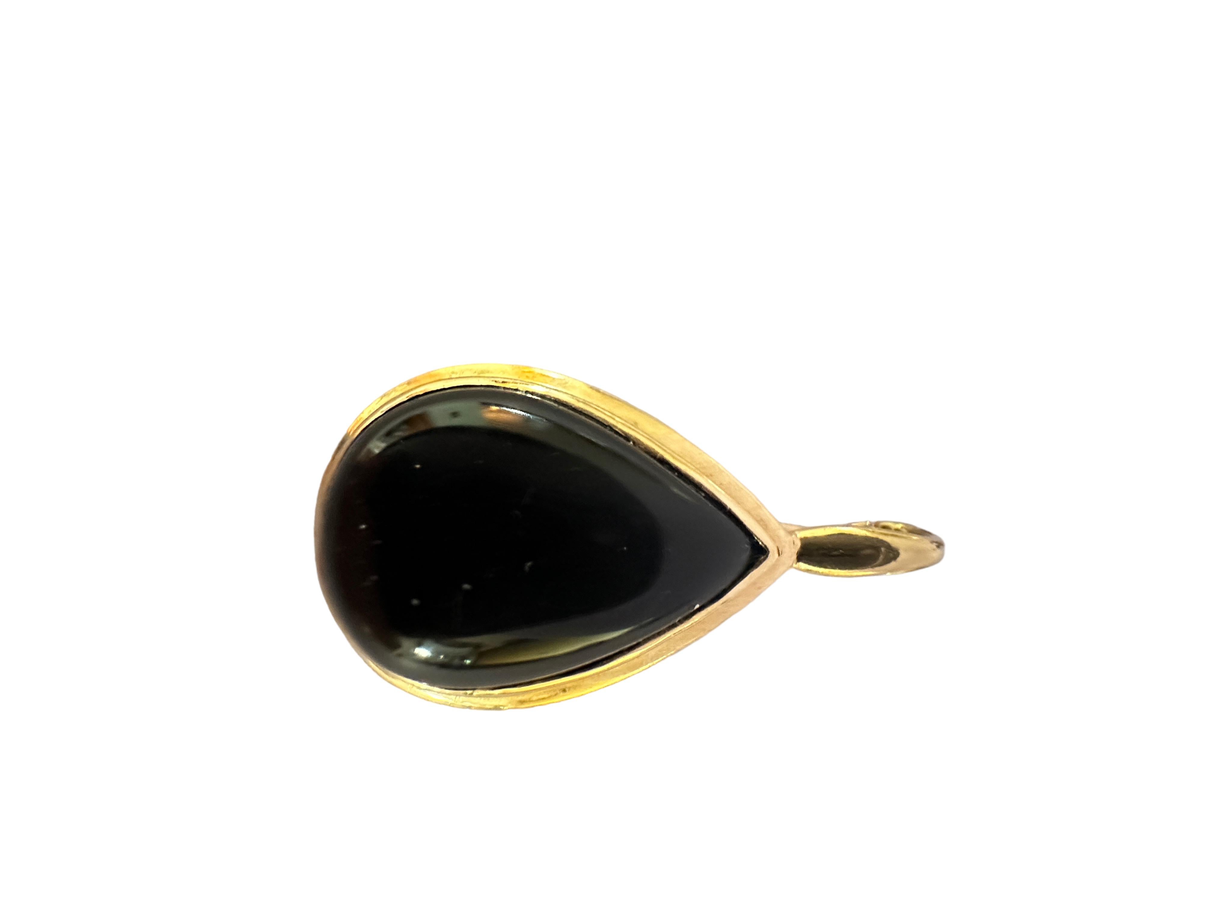 Art Nouveau 14k Yellow Gold Black Onyx Teardrop Pendant Marked