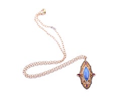 14 Karat Yellow Gold Black Opal, Diamond, and Ruby Necklace
