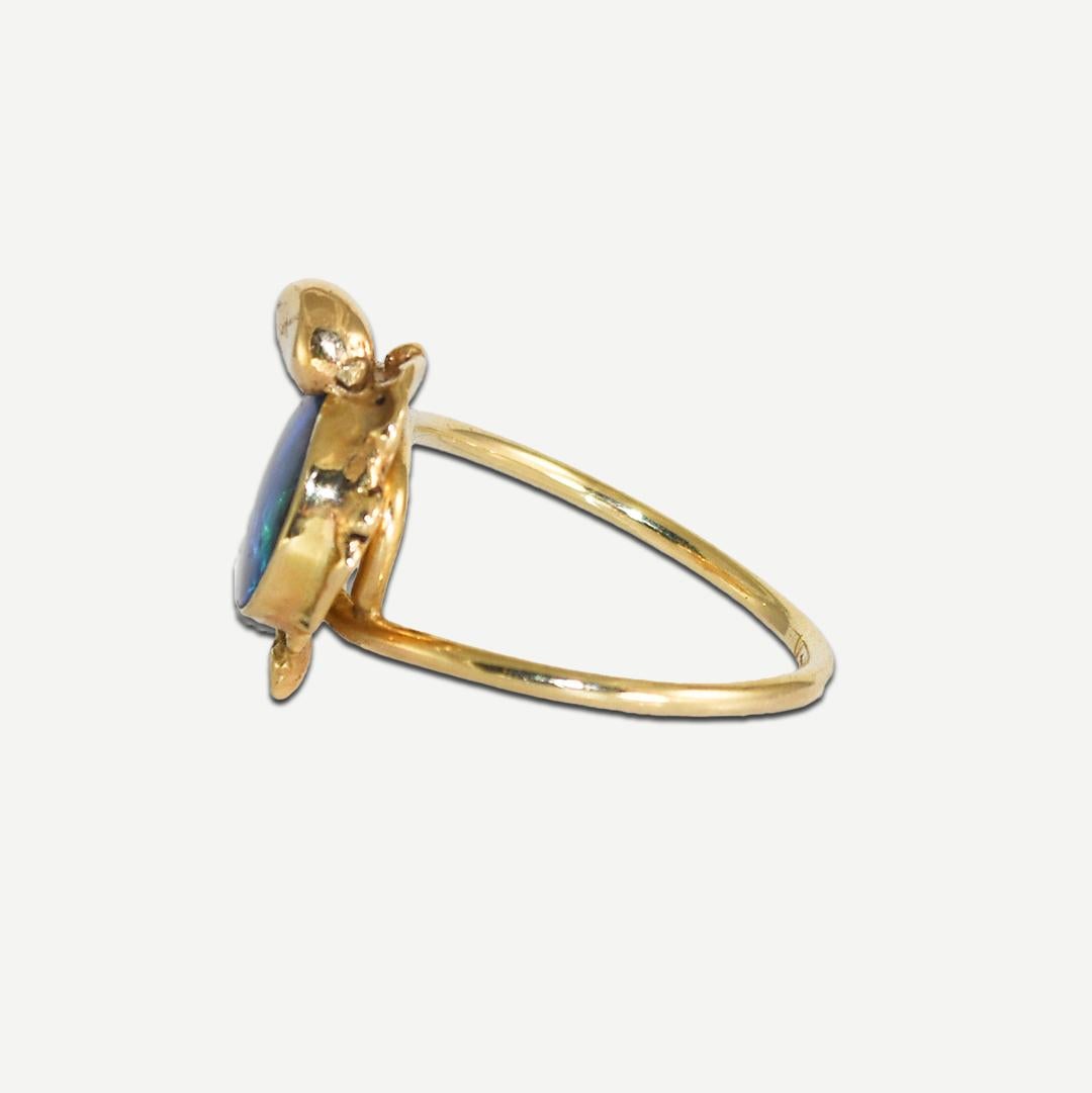 Women's or Men's 14K Yellow Gold Black Opal Doublet Ring 3.2g For Sale