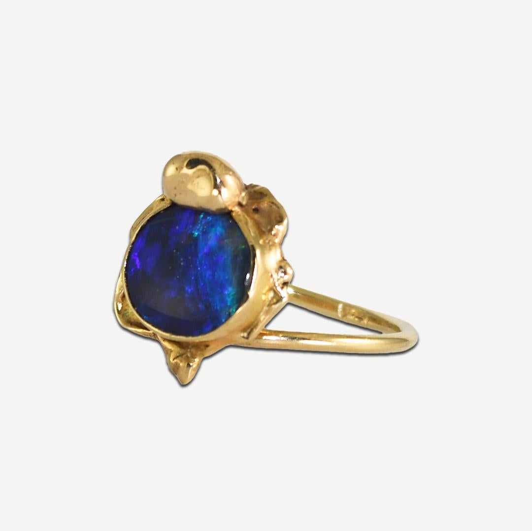 14K Yellow Gold Black Opal Doublet Ring 3.2g For Sale 1