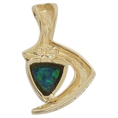 14K Yellow Gold Black Opal Inlay Triangle Pendant #24184