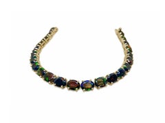 Pulsera de tenis de oro amarillo de 14 quilates con ópalo negro, 18,0 quilates Declaración 7,5 pulgadas