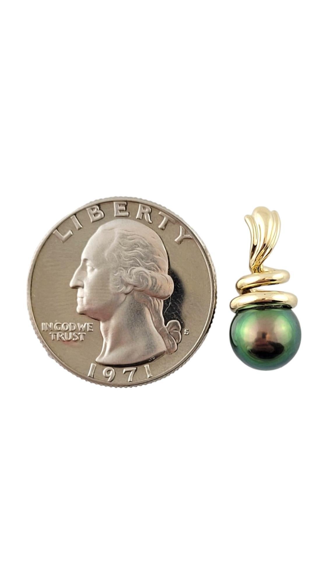 14K Yellow Gold Black Pearl Drop Pendant #16282 For Sale 1