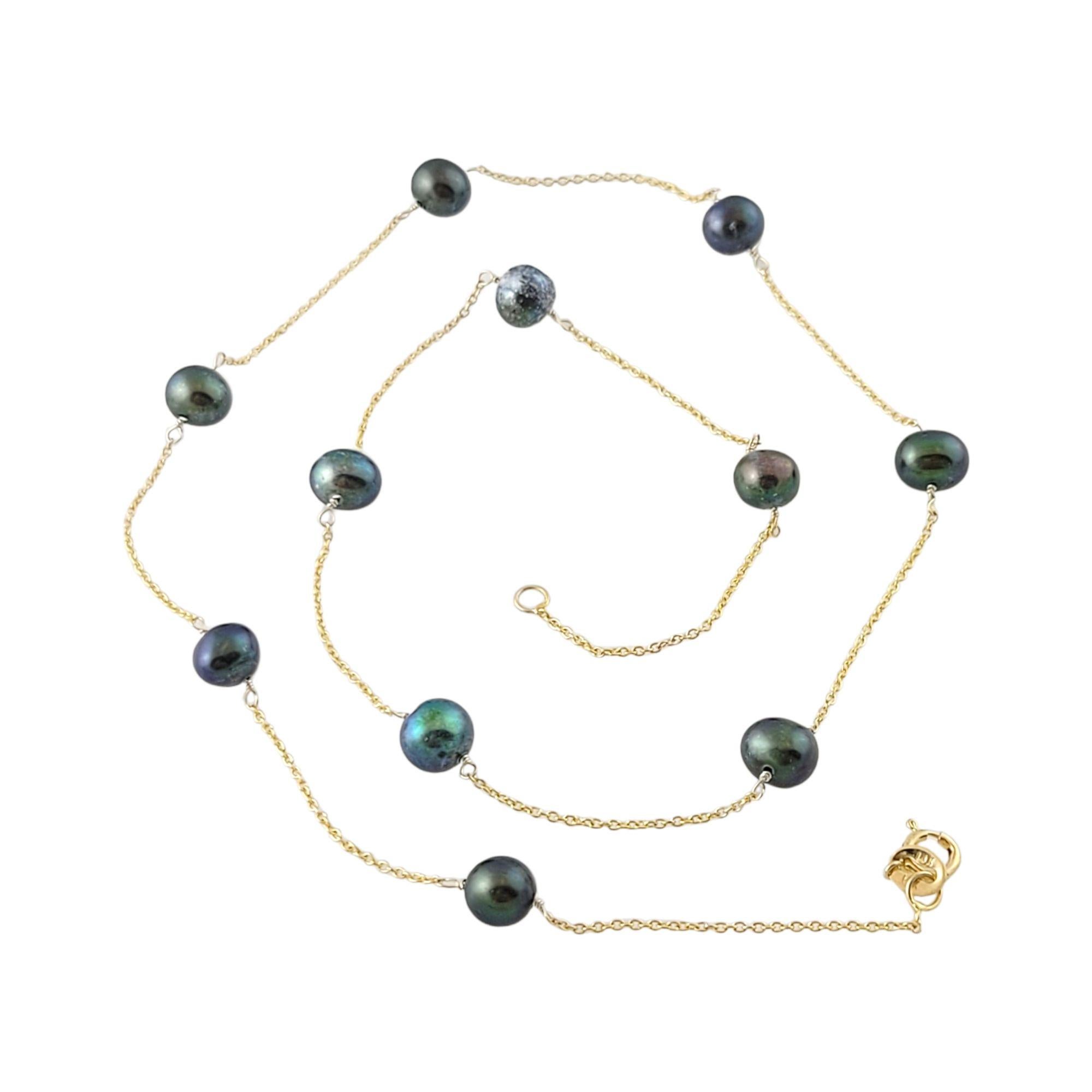Women's 14K Yellow Gold Black Pearl Necklace For Sale